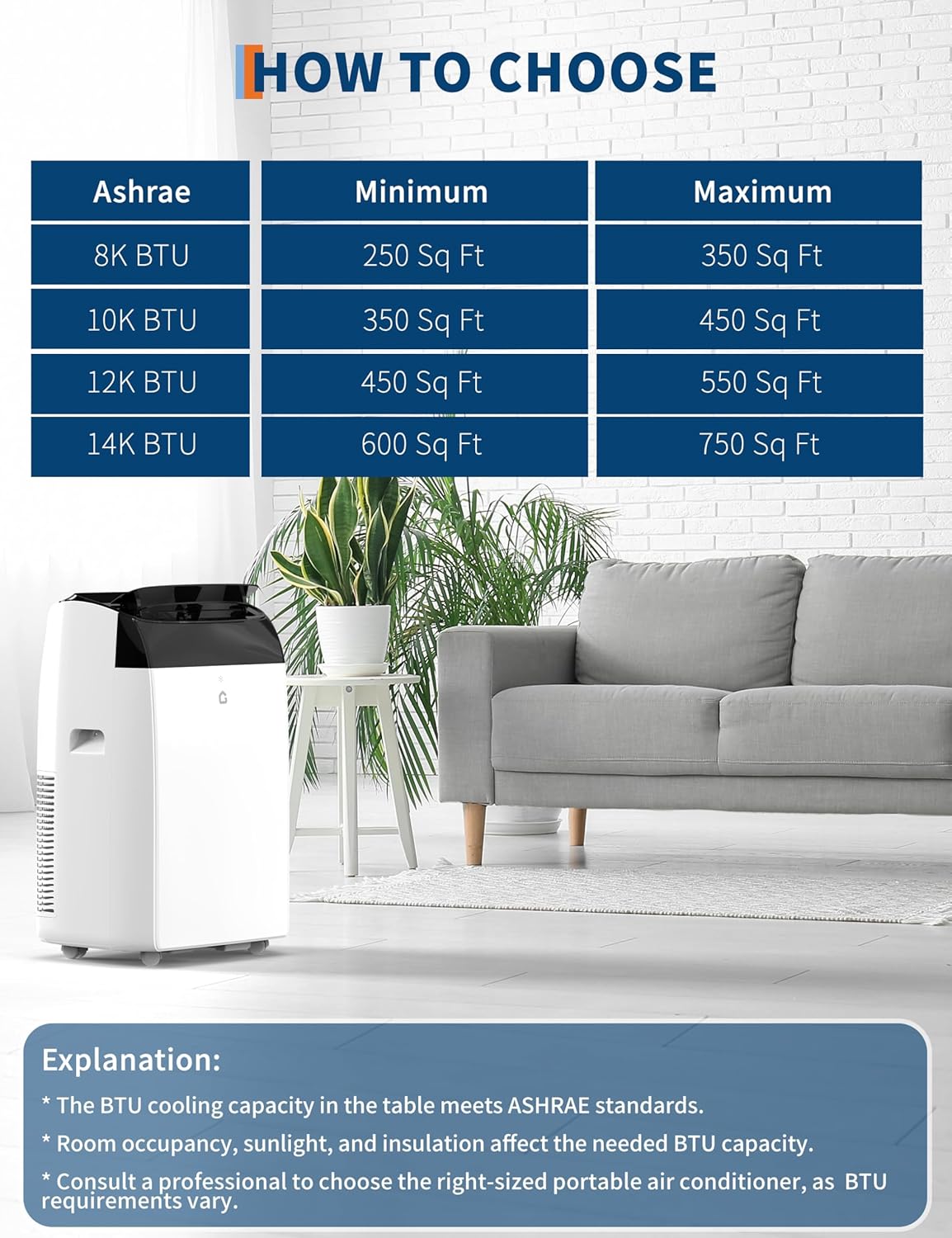 14,000 BTU Portable Air Conditioner Cools Up to 750 Sq.Ft, Auto-Evaporation Low Noise.3 in 1 Room Portable AC Unit with Remote Control & LED Display Moveable Wheels Fits for Large Room,Garage,White