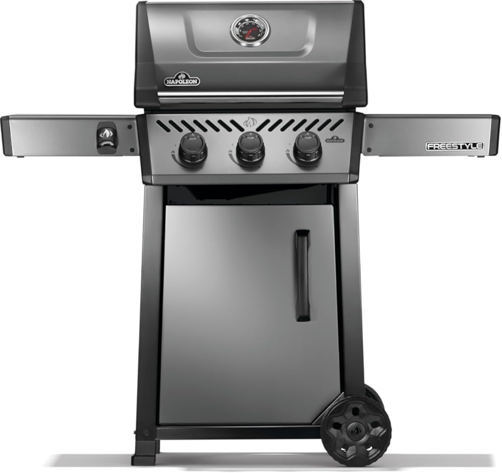 Napoleon Freestyle 365 Propane Gas Outdoor Grill, Graphite Grey – 3-Burner BBQ with Stainless Steel Cooking Grates