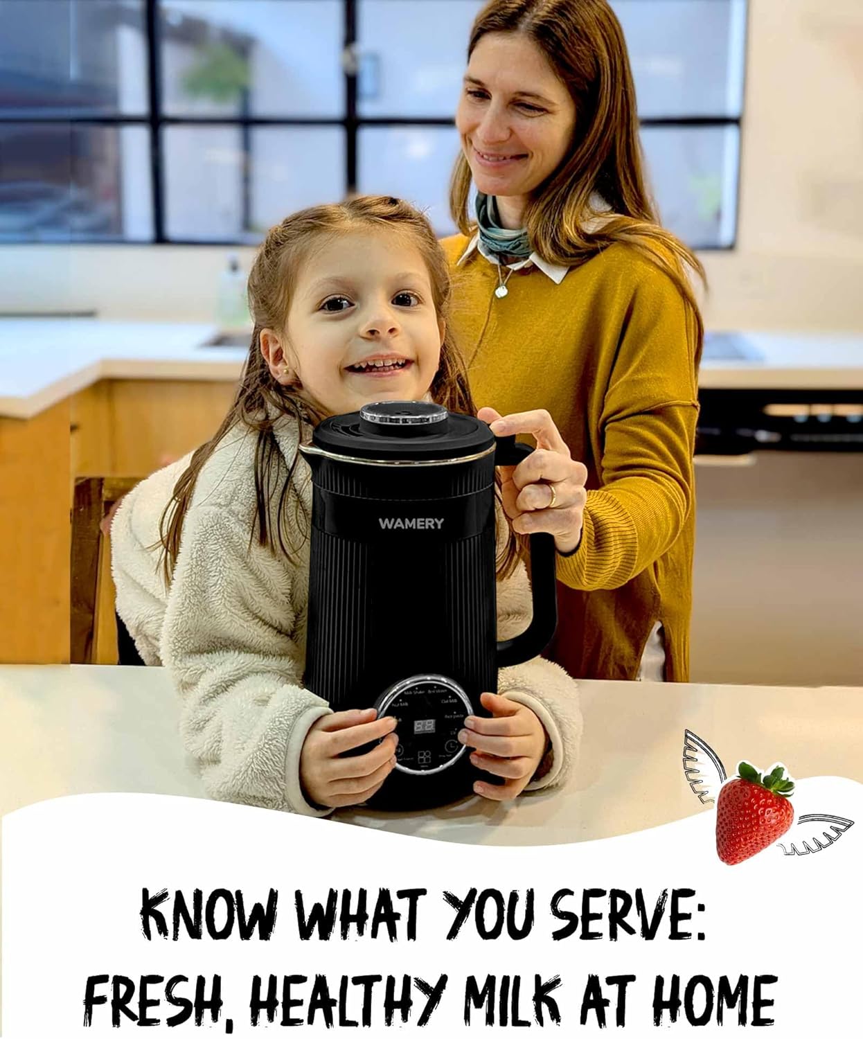 Wamery 32oz Nut Milk Maker Machine (Black) - Soy Milk Maker for Almond & Oat, Automatic Heated Programs, Self‑Cleaning, Delay Start, Keep Warm & Boil Water, 1‑Liter Capacity with Starter Accessories