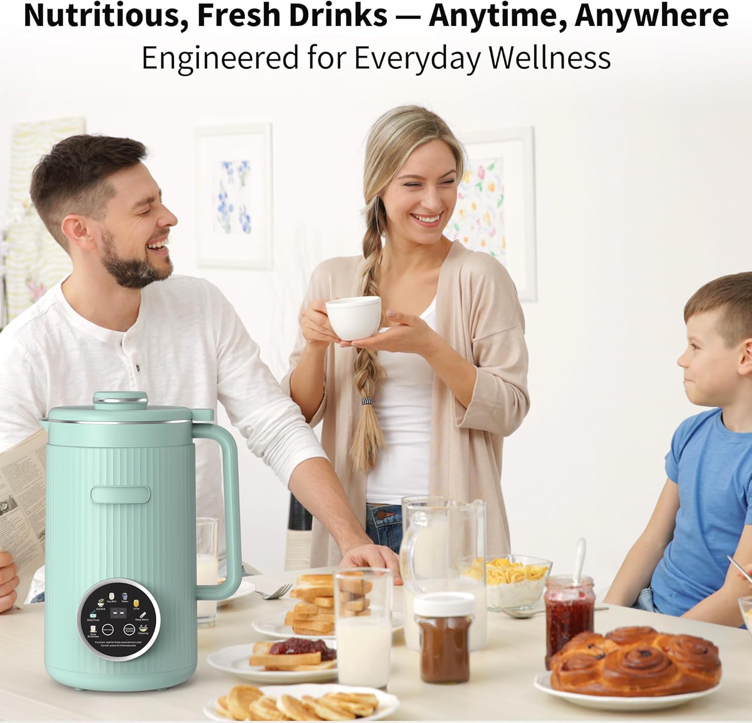 35oz Soy Milk Maker Machine: 8-in-1 Nut Milk Maker for Oat Milk, Vegan Drinks, Baby Food Blender - Plant-Based Milk Machine with Stainless Steel, LED Touch, Auto Shutoff (Green)