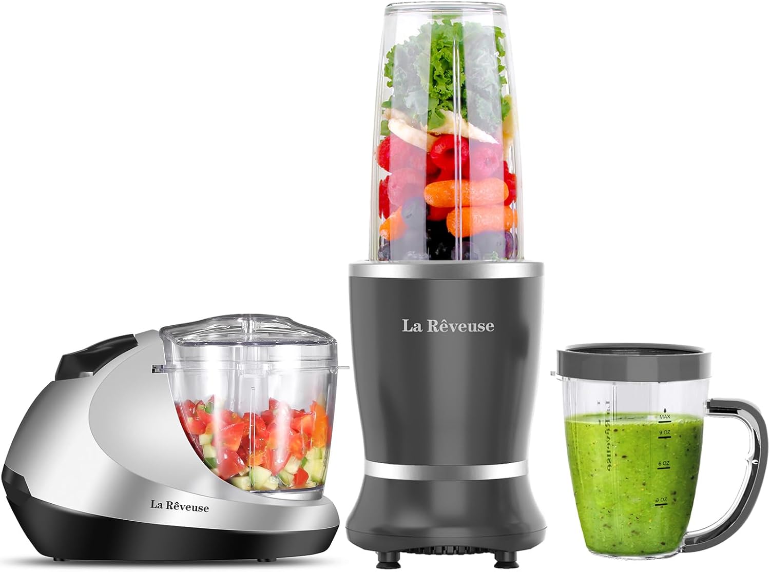 La Reveuse 250W Smoothie Blender (Black) + La Reveuse Small Food Chopper (Silver)