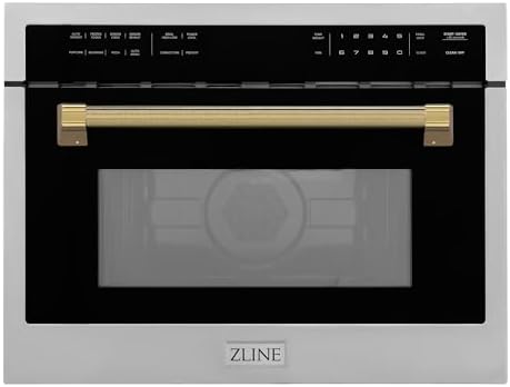 ZLINE Autograph Edition 24 in. 1.6 cu ft. Built-in Convection Microwave Oven in Stainless Steel and Polished Gold Helix Handle (MWOZ-24-KG)