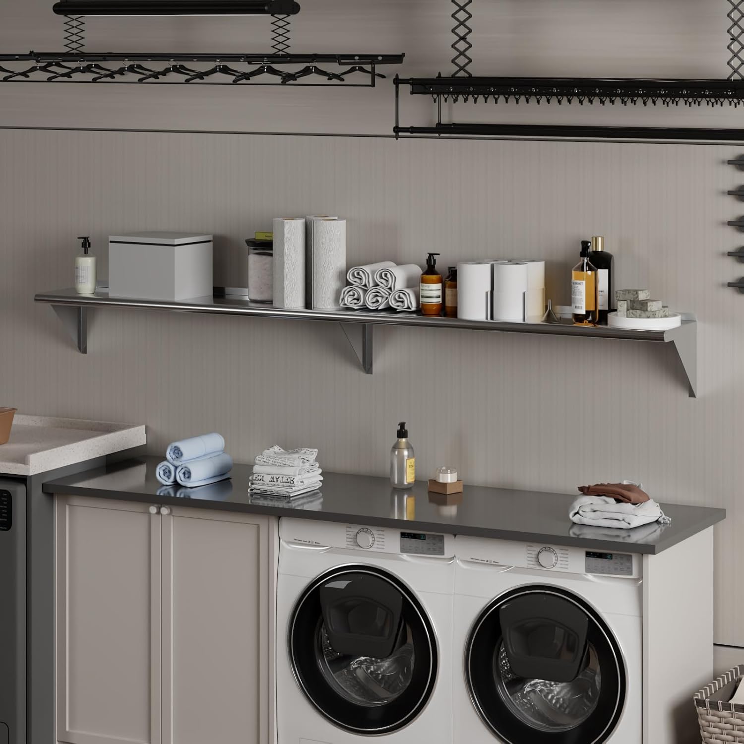 AmGood 12 in. x 96 in. Stainless Steel Wall Shelf | NSF Certified | Appliance & Equipment Metal Shelving | Kitchen, Restaurant, Garage, Laundry, Utility Room