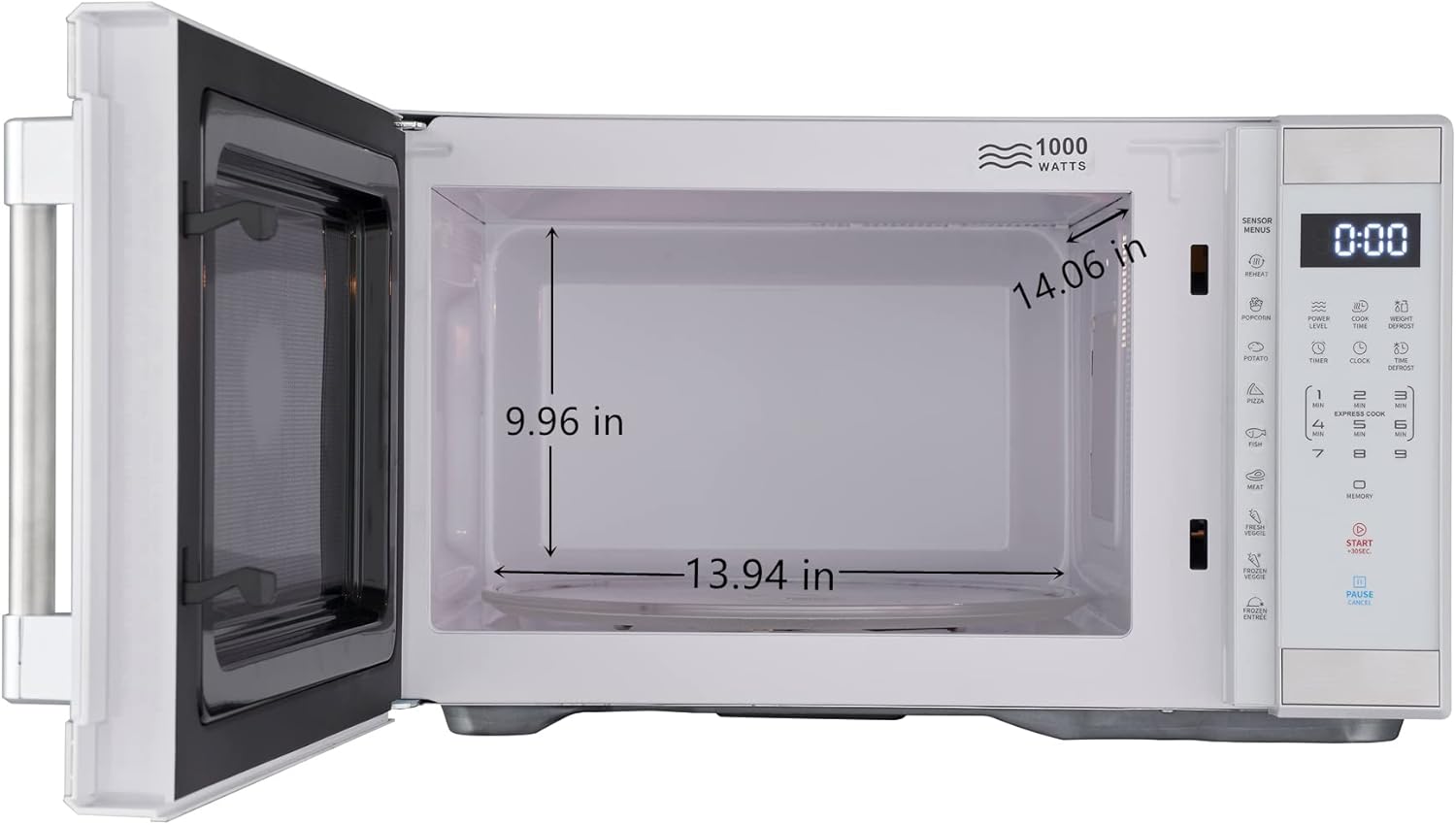 1.1 Cu. ft. 1000 W Mid Size Microwave Oven, 1000W, White Stainless Steel