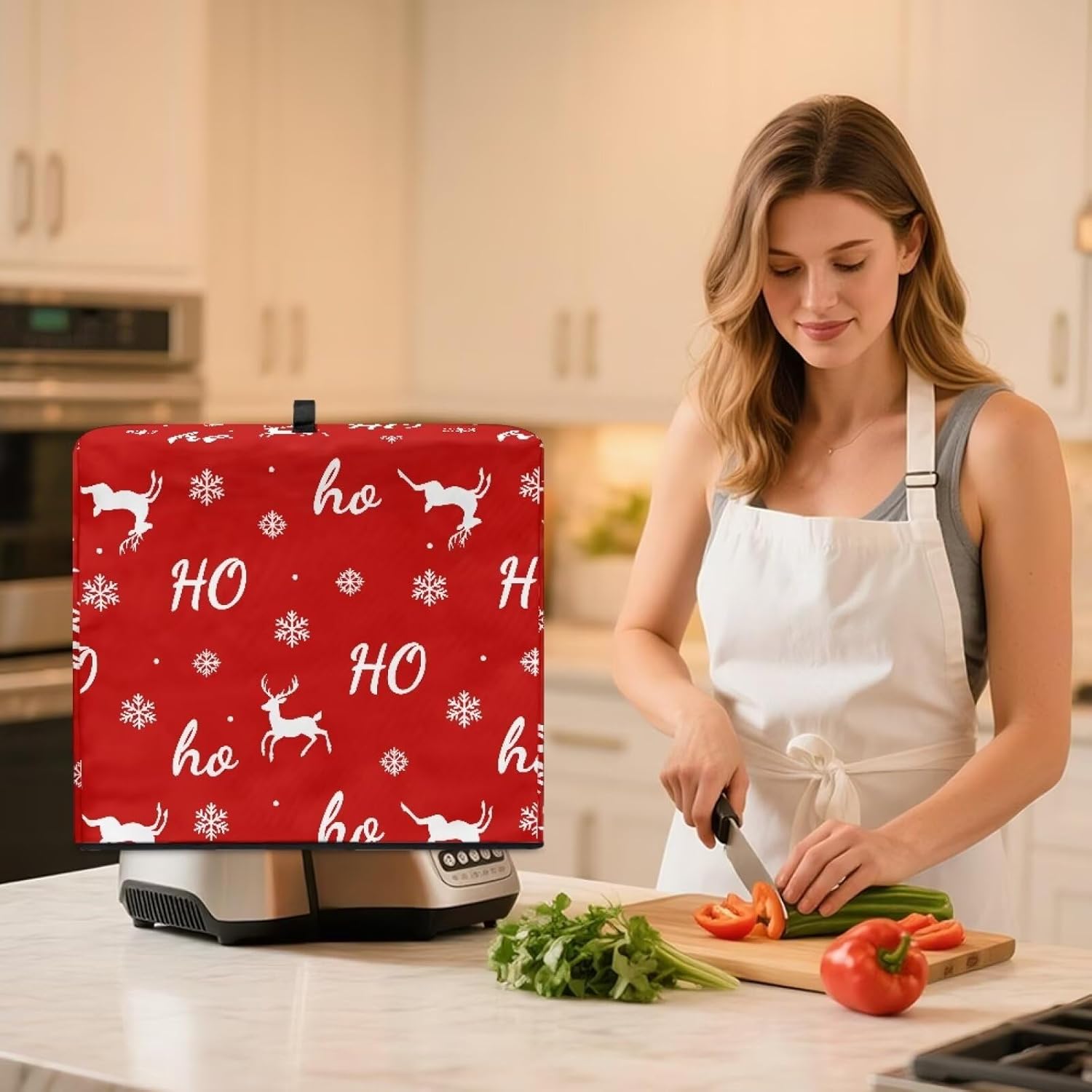 Christmas Elk Blender Cover with Floral Prints – Juicer Dust Cover for Kitchen, Fits Most Small Appliances, Easy to Store & Wash, Stylish Home Decor