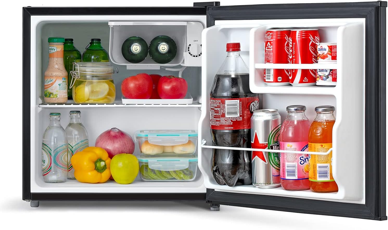 Midea WHS-65LB1 Compact Single Reversible Door Refrigerator, 1.6 Cubic Feet, Black & Farberware Compact Countertop Microwave Oven, 0.7 Cu. Ft. 700-Watt with LED Lighting, Retro Black