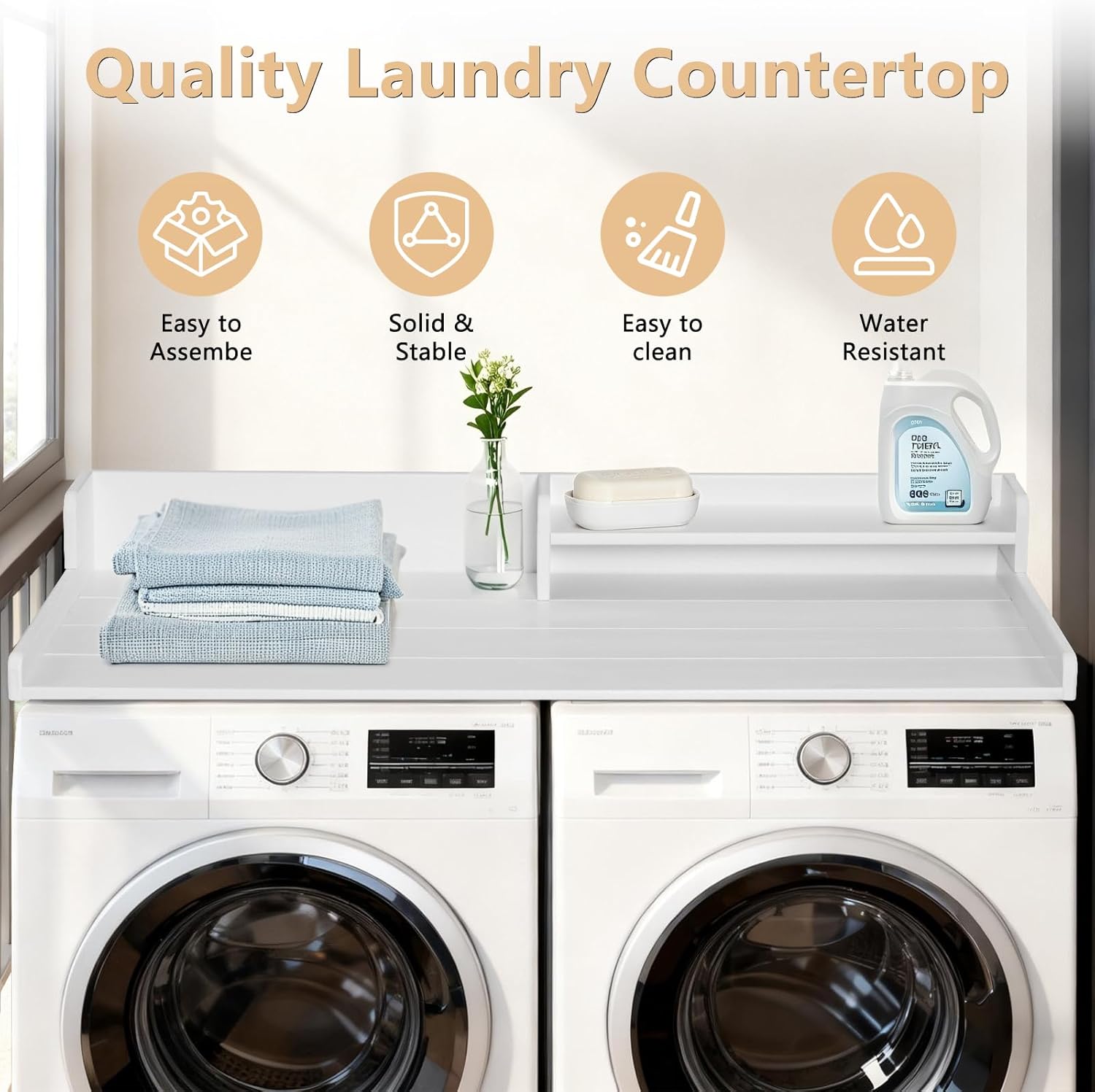 Washer and Dryer Countertop with Shelf, HDPE 2-Tier Laundry Countertop, 54