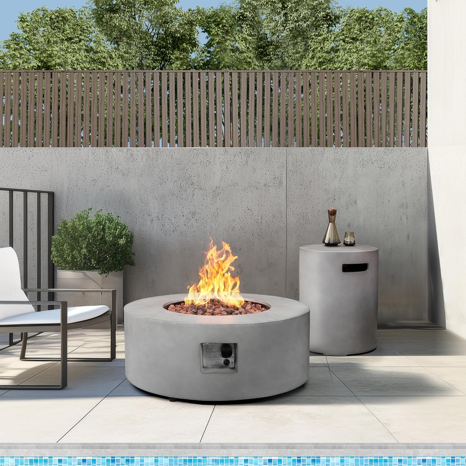 36 Inch Round Propane Fire Pit Table,50,000 BTU Concrete Gas Fire Table with Lid,Tank Cover,Lava Rocks & Rain Cover,CSA Certified Outdoor Firepit for Patio,Backyard Deck,Gray
