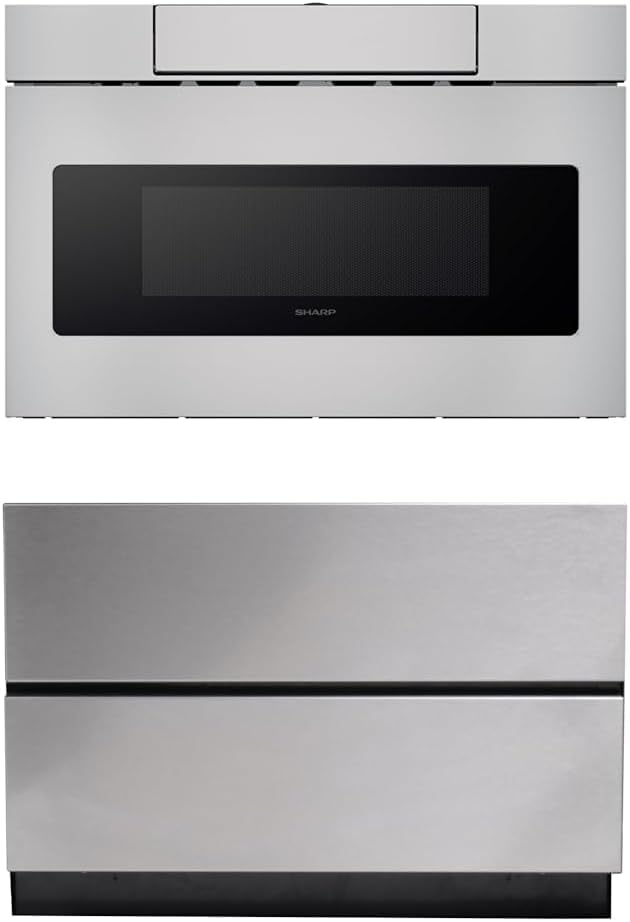 SHARP Microwave Drawer Oven, 24-inch, 1.2 Cubic Feet, 950 Watt, Concealed Control Panel with Digital LCD Display, Stainless Steel with Pedestal
