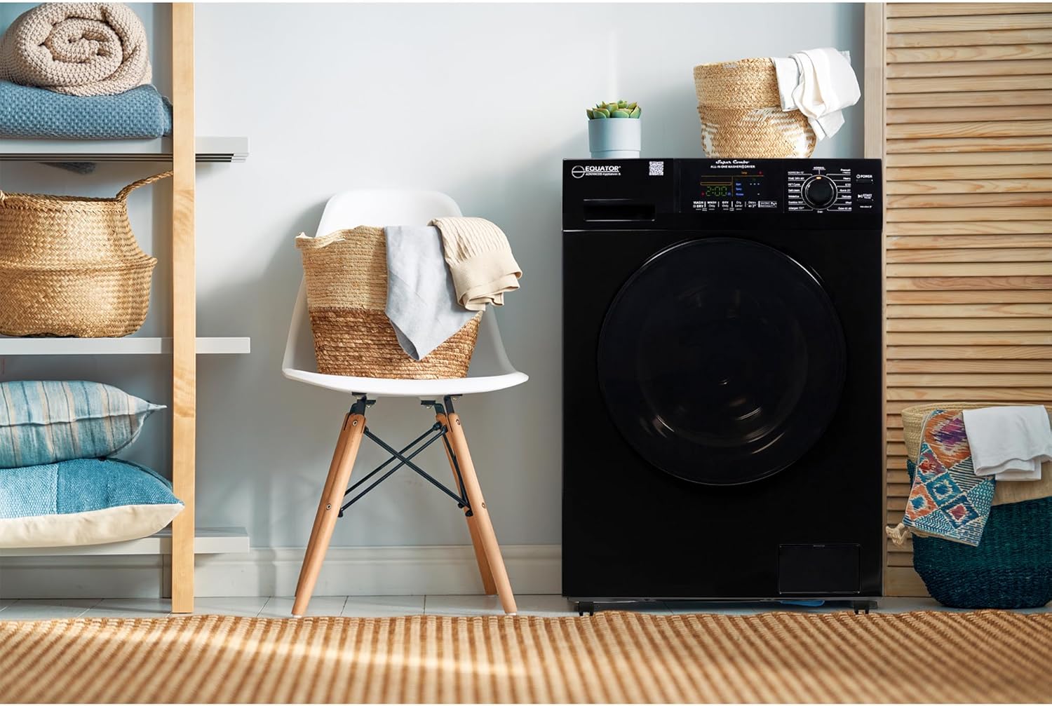 Equator All-in-One Washer Dryer VENTLESS/VENTED PET cycle 1.62cf/15lbs+Portability Kit in BLACK