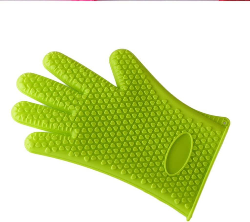 Insulation Gloves Anti-Slip Microwave Oven Baking Fivefinger Gloves BBQ Baking Kitchen Gloves(White-Dinosaur Doodle4)