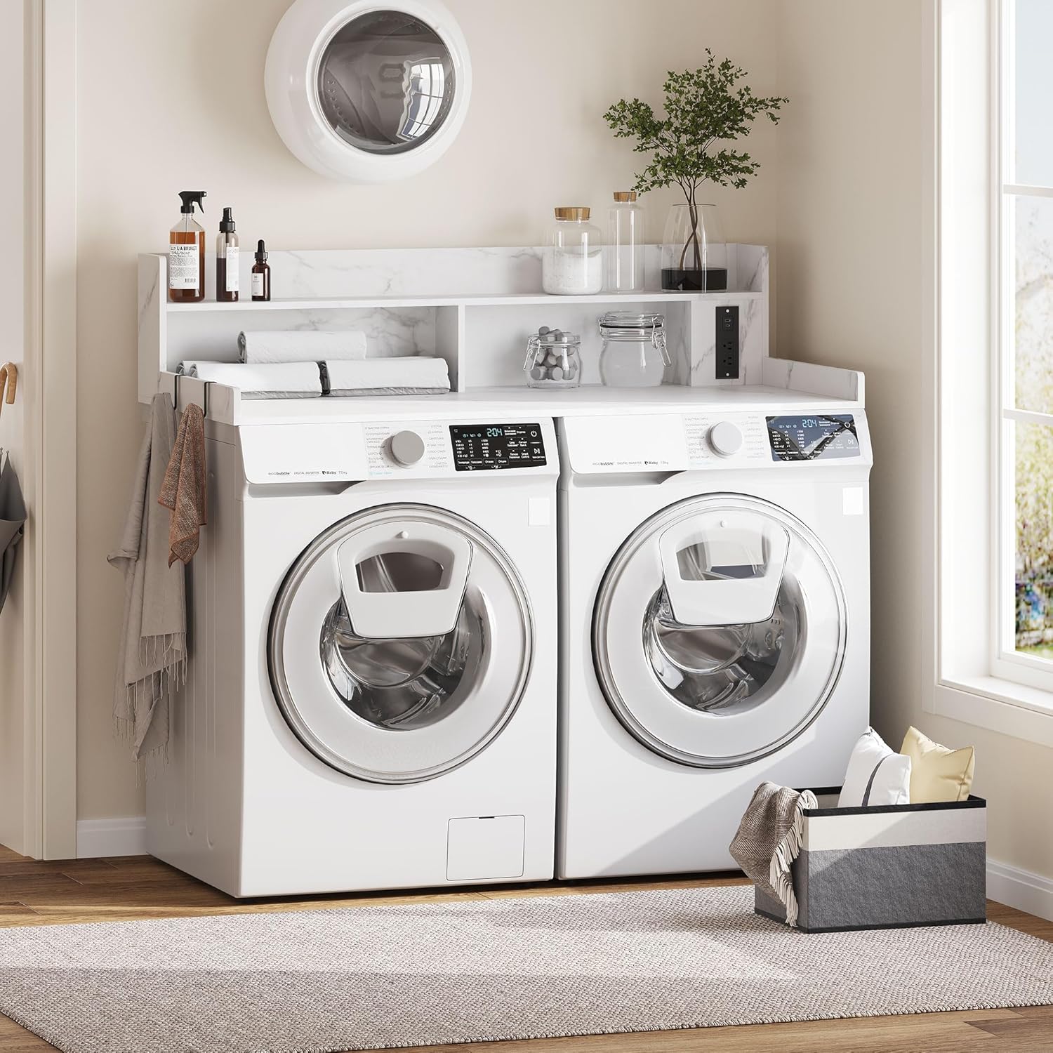 Upgraded 2-Tier Washer and Dryer Countertop with Power Outlet,54