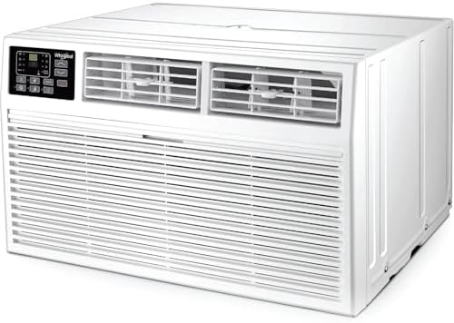 Whirlpool 10,000 BTU 230V Through-the-Wall Air Conditioner with Supplemental Heat, Dehumidifier and Remote, Wall AC Unit for Apartment, Living Room and Medium Rooms up to 450 Square Feet in White