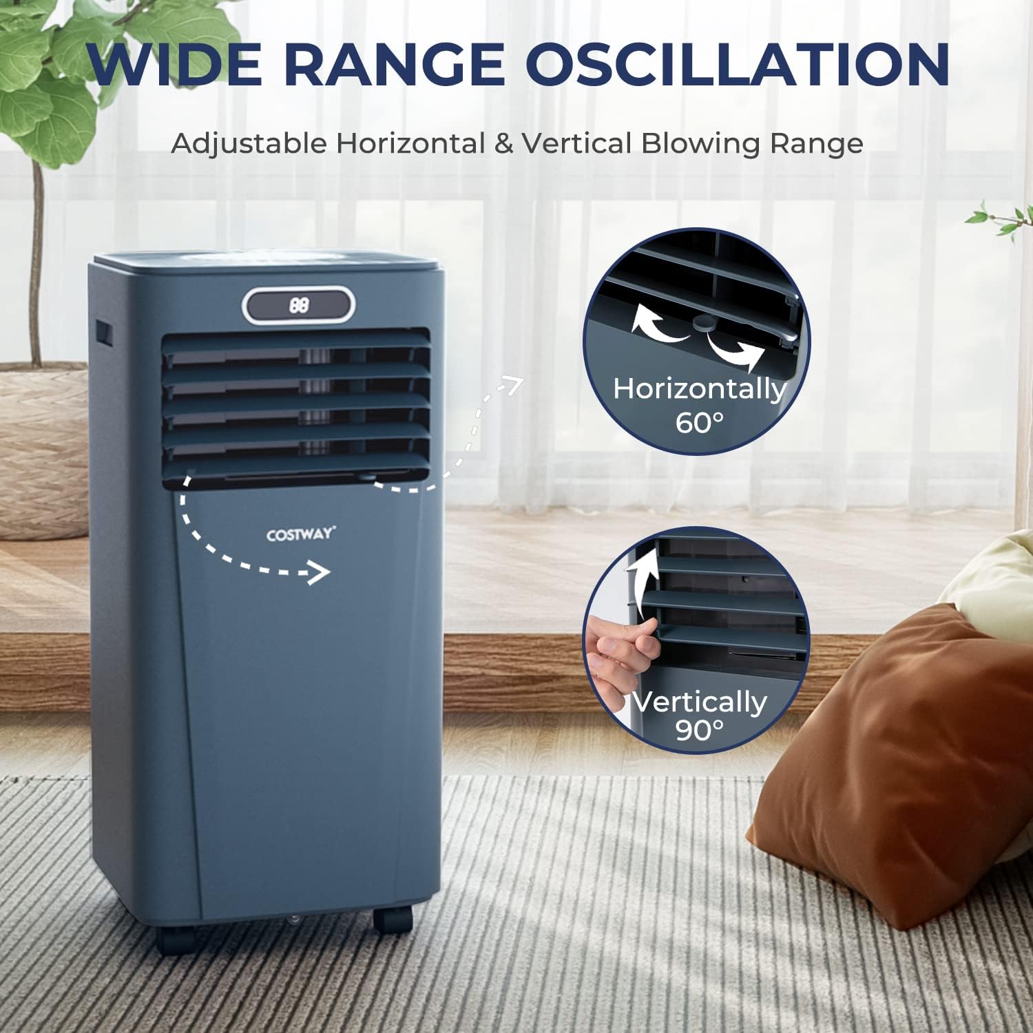COSTWAY Portable Air Conditioner, 10000BTU Air Cooler with Drying/Fan/Sleep Mode, 2 Speeds, 24H Timer, for Home & Office, Cools Room up to 350 Sq. ft, Window Kit Included (10000 BTU, Dark Blue)