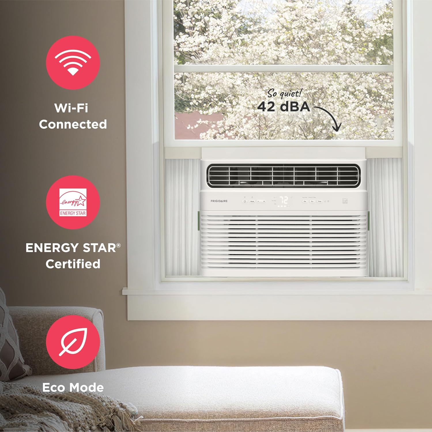 Frigidaire 10,000 BTU Smart Inverter Window Air Conditioner with Wi-Fi and Energy Star Certification, Cools Up to 450 Sq. Ft., Ultra Quiet Operation, White