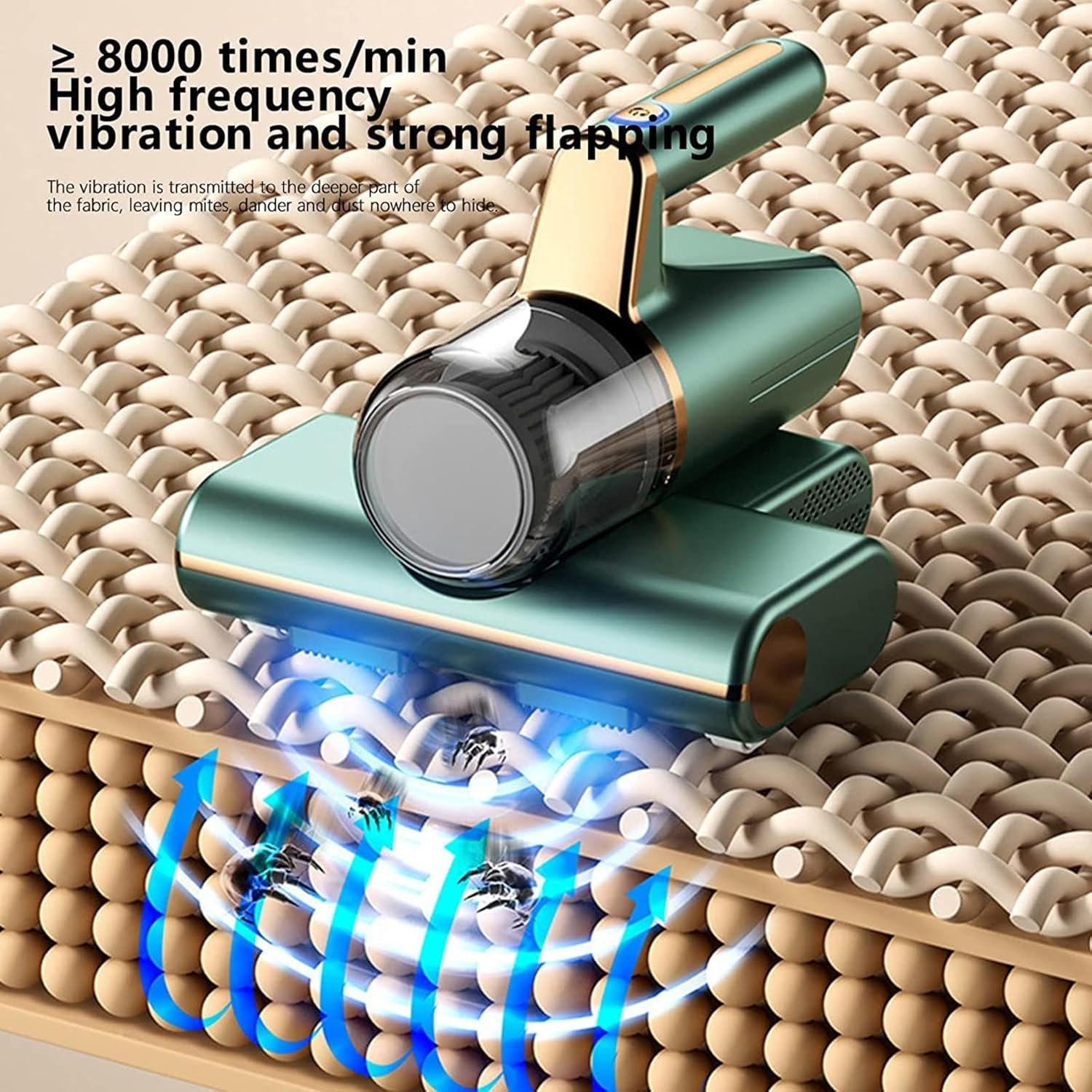 Bed Cleaner Machine Deep Cleaner, 3-in-1 Wireless Mattress Cleaner Vacuum 14kpa Super Suction Bed Vacuum Cleaner for Bed, Mattresses, Pillows, Sofa, Carpets,Green