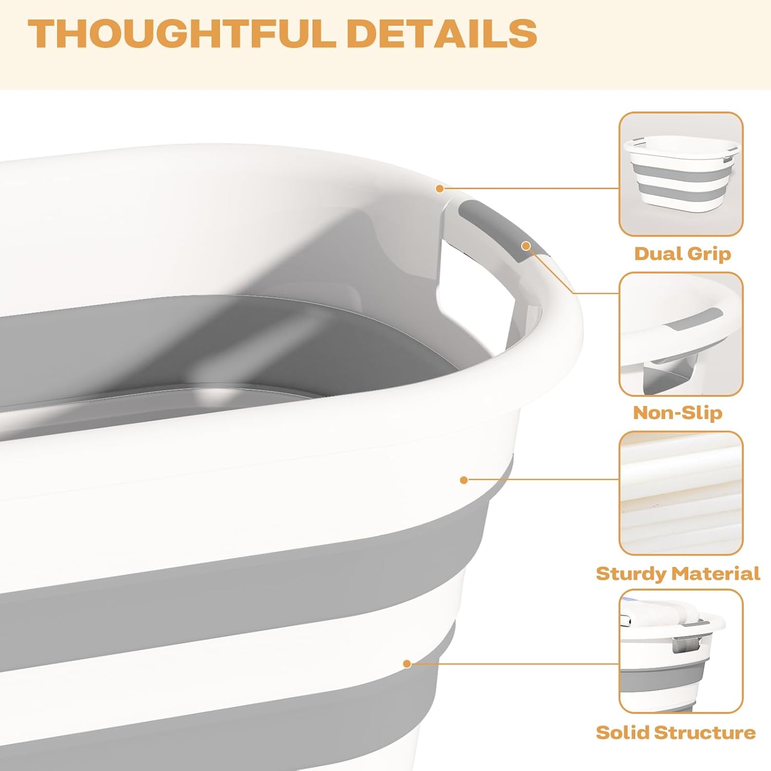 43L(11.5Gallon) Collapsible Laundry Baskets Plastic, Pop Up Laundry hamper/Storage Container, Foldable Laundry Basket with Large Capacity,Sturdy,Space Saver (Grey, 2 Packs)