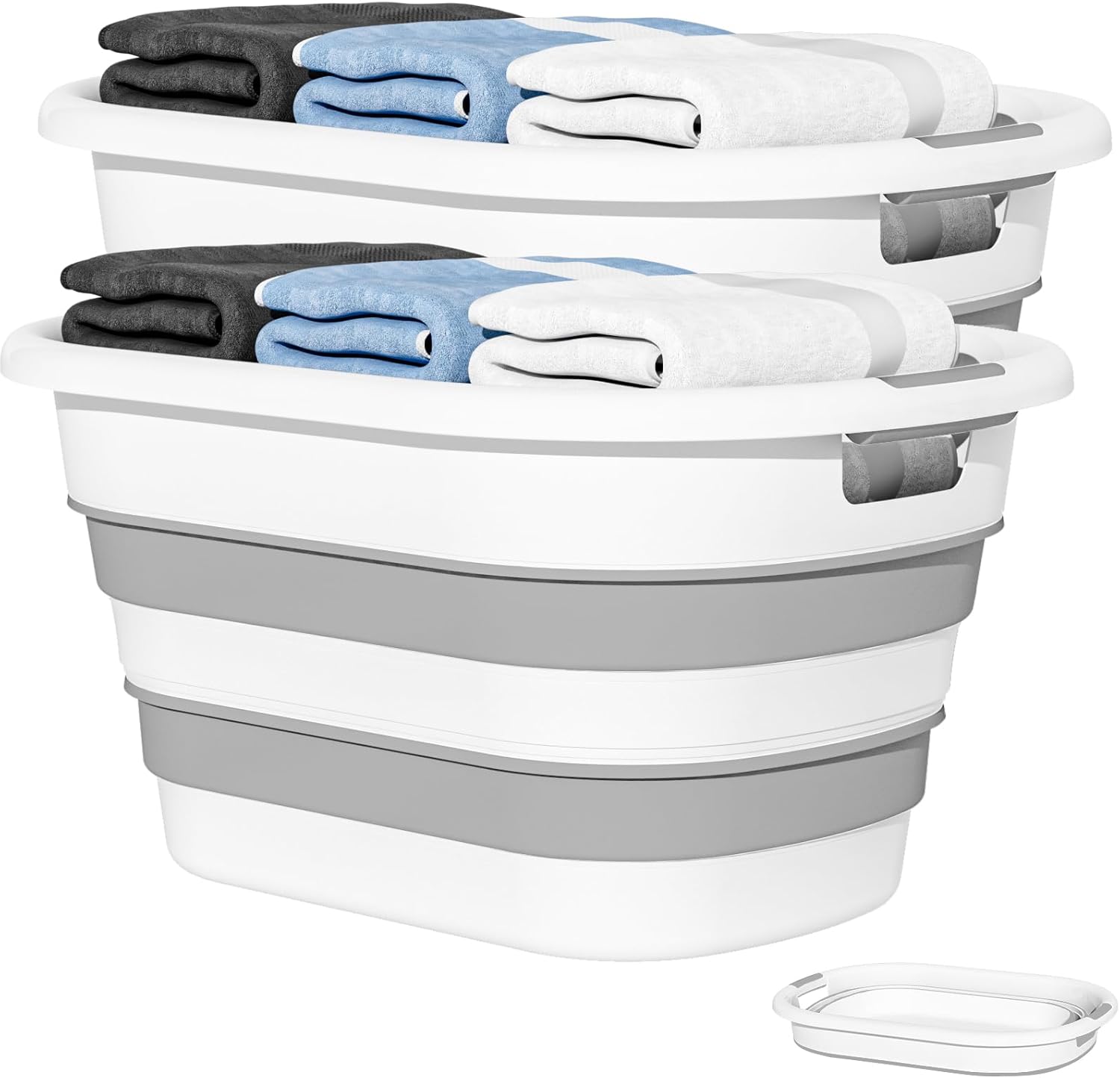 43L(11.5Gallon) Collapsible Laundry Baskets Plastic, Pop Up Laundry hamper/Storage Container, Foldable Laundry Basket with Large Capacity,Sturdy,Space Saver (Grey, 2 Packs)