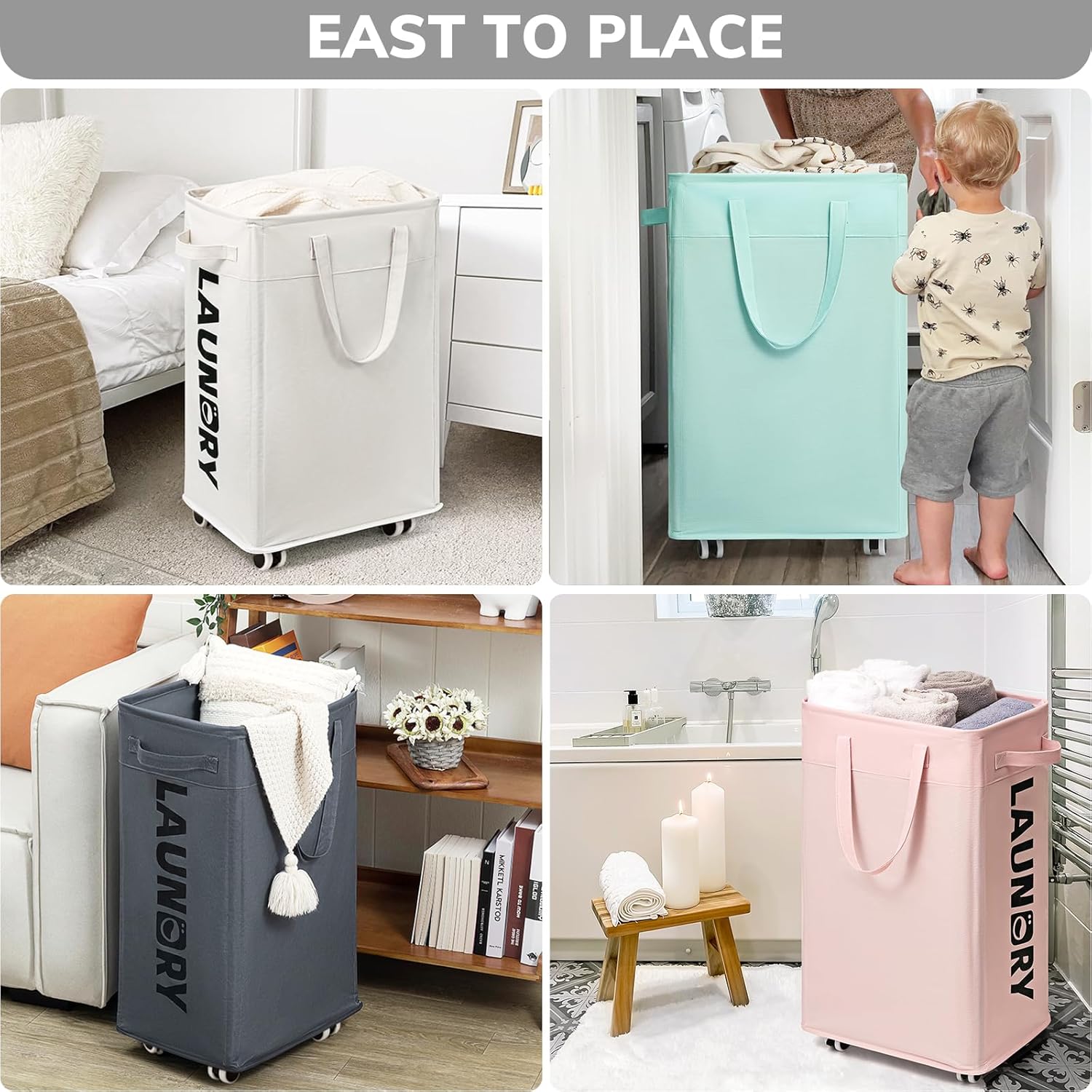 Goodpick Pink Laundry Basket with Wheels, Dorm Room Essentials for Girls, 75L Collapsible Laundry Basket, Laundry Hamper with Handle for College Dorm