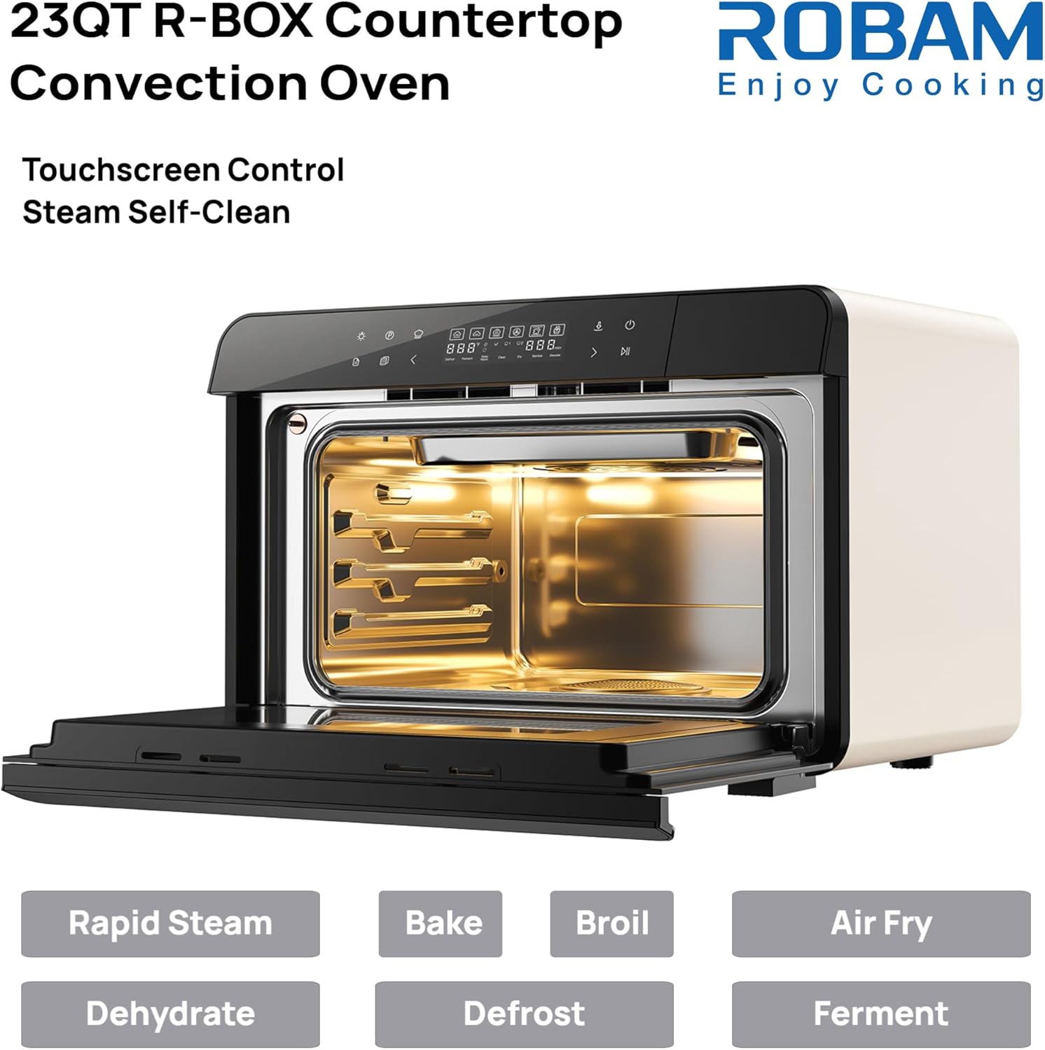 ROABM Toaster Oven Air Fryer Combo R-BOX Pink, 23QT Countertop Convection Steam Oven, Rapid Steam, Bake, Air Fry, Broil, Dehydrate, Defrost, Ferment, Steam Self-Clean, Touchscreen Control