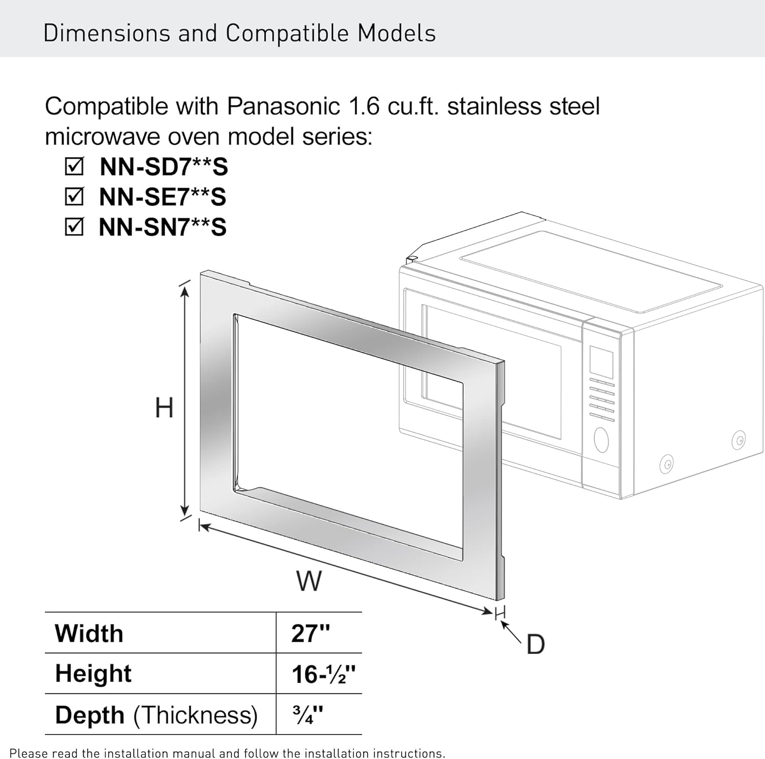 Panasonic 27-inch Microwave Trim Kit, Stainless Steel, for use with 1.6 cu ft Panasonic Microwave Ovens – NN-TK72LSS