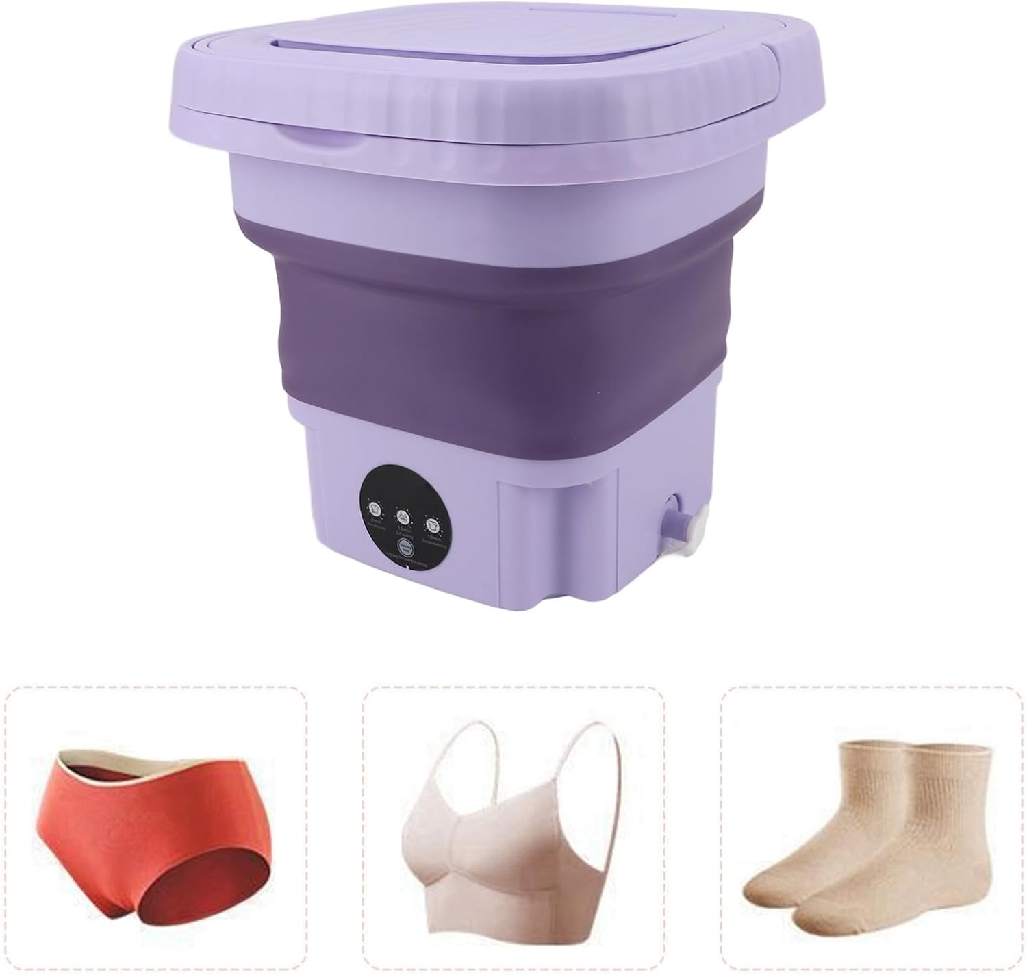 Portable Washing Machine, Mini Foldable Washer 3 Timing Modes ABS and PP with Drainage Pipe for Travel (US Plug)