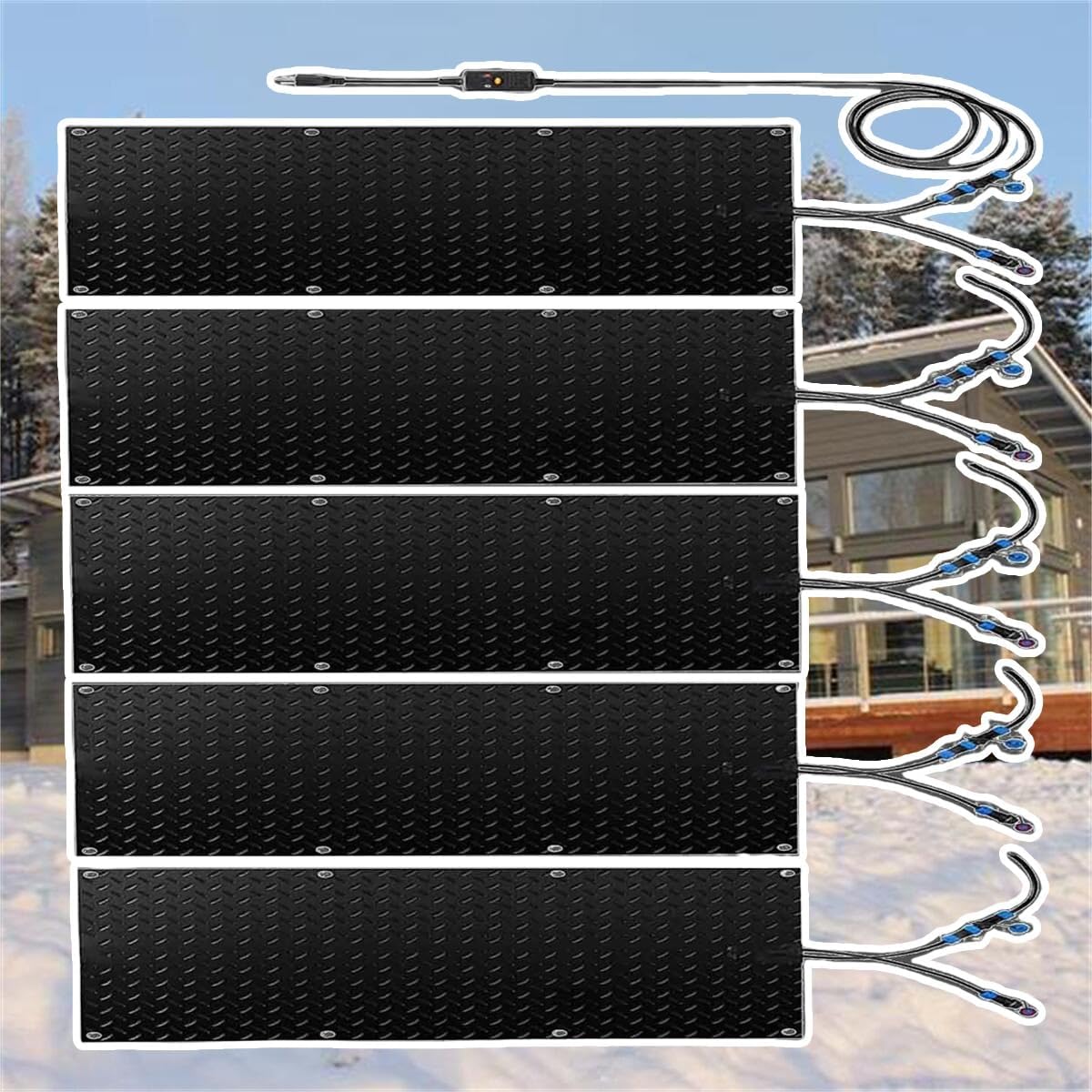 Heated Snow Melting Mats for Stairs,Heated Snow Melting Mats Outdoor with Timer,for Driveway Walkway Decks and Sidewalks Connection Power Cord for Winter Stairs(5 Pcs,10x48in/(25.4x121.9 cm))