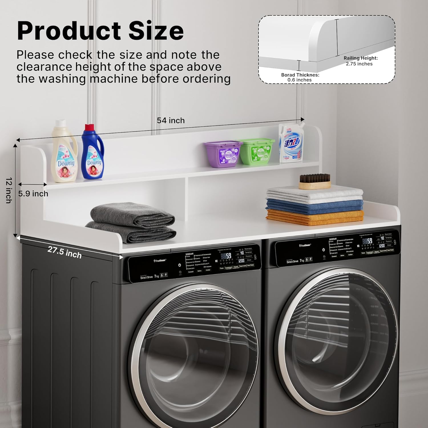Washer Dryer Countertop with Non-Slip Pads, 2.75