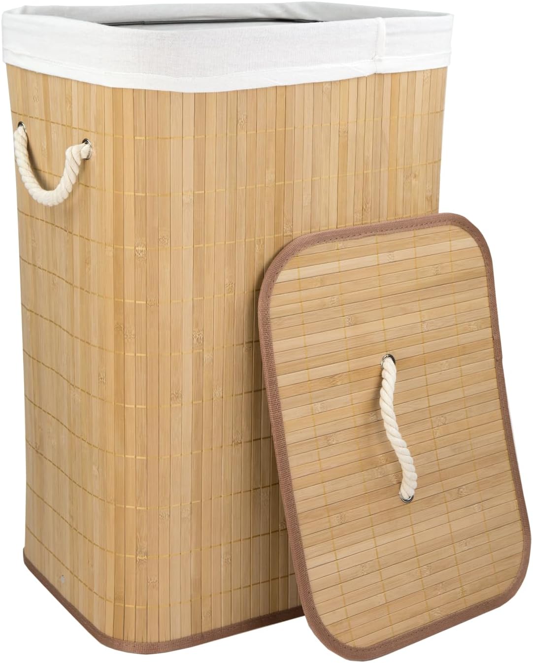 Home Basics Foldable Bamboo Laundry Basket Hamper (Rectangle, Natural)