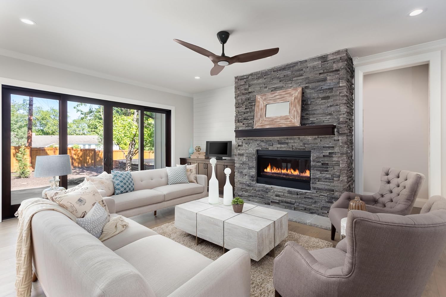 Big Ass Fans – Haiku L, Smart Ceiling Fan – Energy Efficient Cooling for Home, Bedroom, Office, Living Space, and More – 16 Lighting Settings with 7 Speed Settings – 52” - Caramel/Black