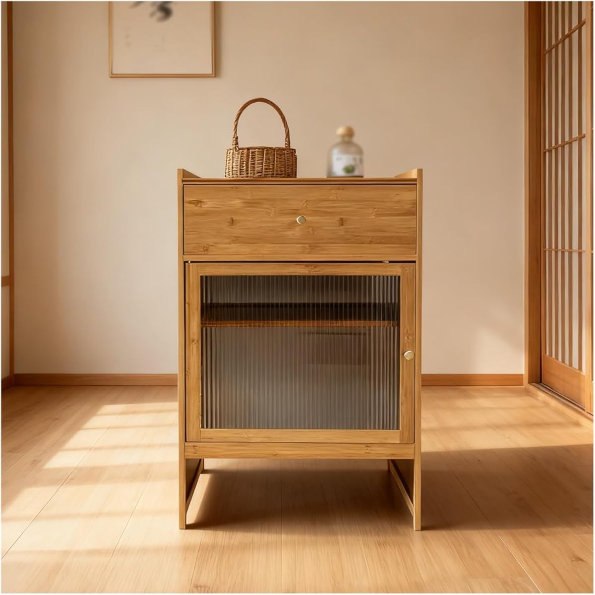 Robot Vacuum Cabinet, Robot Vacuum Storage Side Table End Table Cabinet for Living Room, Home, Office, Entrance, Corridor(Natural)