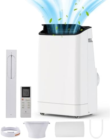 14000 BTU Portable Air Conditioner Cooling Up to 750 Sq.Ft, 3-In-1 Functionality (Cool/Fan/Dehumidify), Portable AC With Wheels, Remote Control, 24 Hour Timer, Fan & Dehumidifier