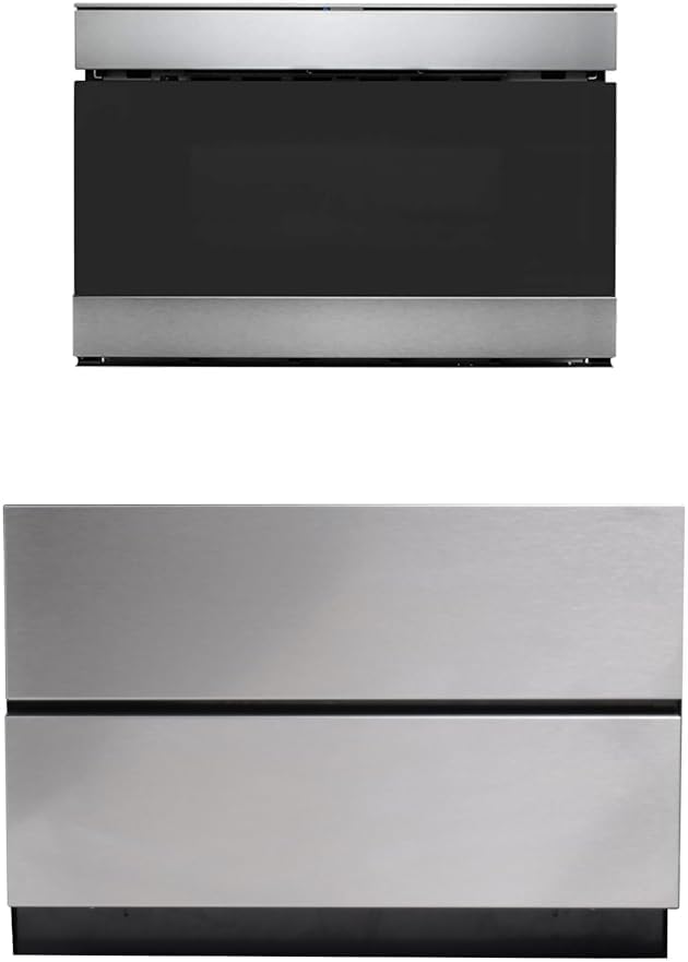 SHARP Smart Microwave Drawer Oven with Easy Wave Open, 24-inch, 1.2 Cubic Feet, 950 Watt, Concealed Glass Touch Control Panel, Works with Alexa Certified, Edge Glass, Stainless Steel with Pedestal
