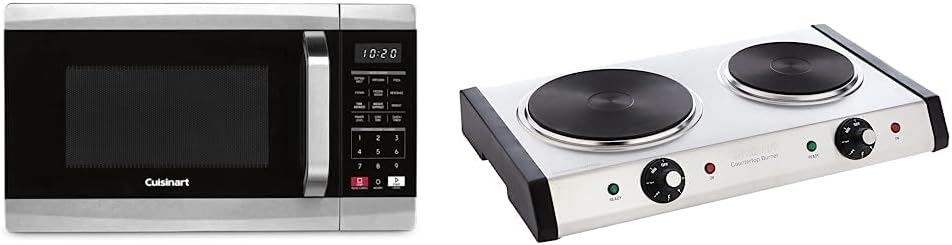 Cuisinart CMW-70 Stainless Steel Microwave Oven, Silver & Cast-Iron Double Burner, 11.5
