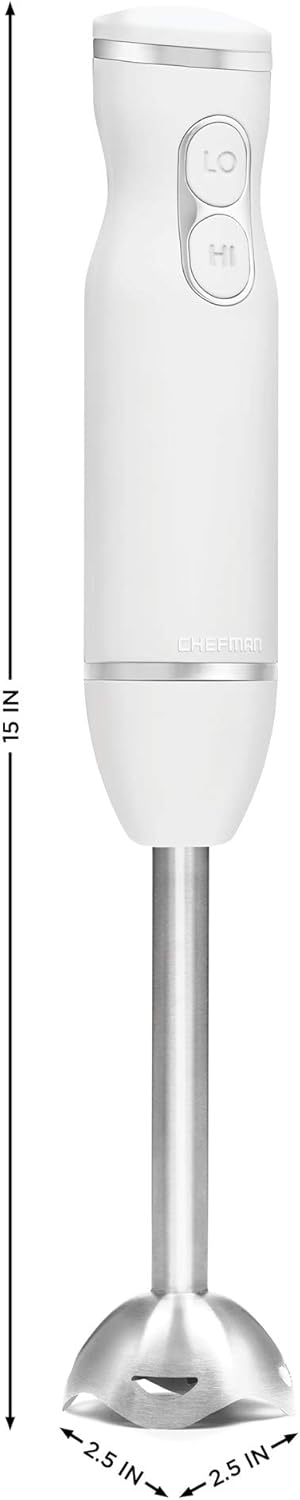 Chefman Immersion Stick Hand Blender with Stainless Steel Blades, Powerful Electric Ice Crushing 2-Speed Control Handheld Food Mixer, Purees, Smoothies, Shakes, Sauces & Soups, Ivory