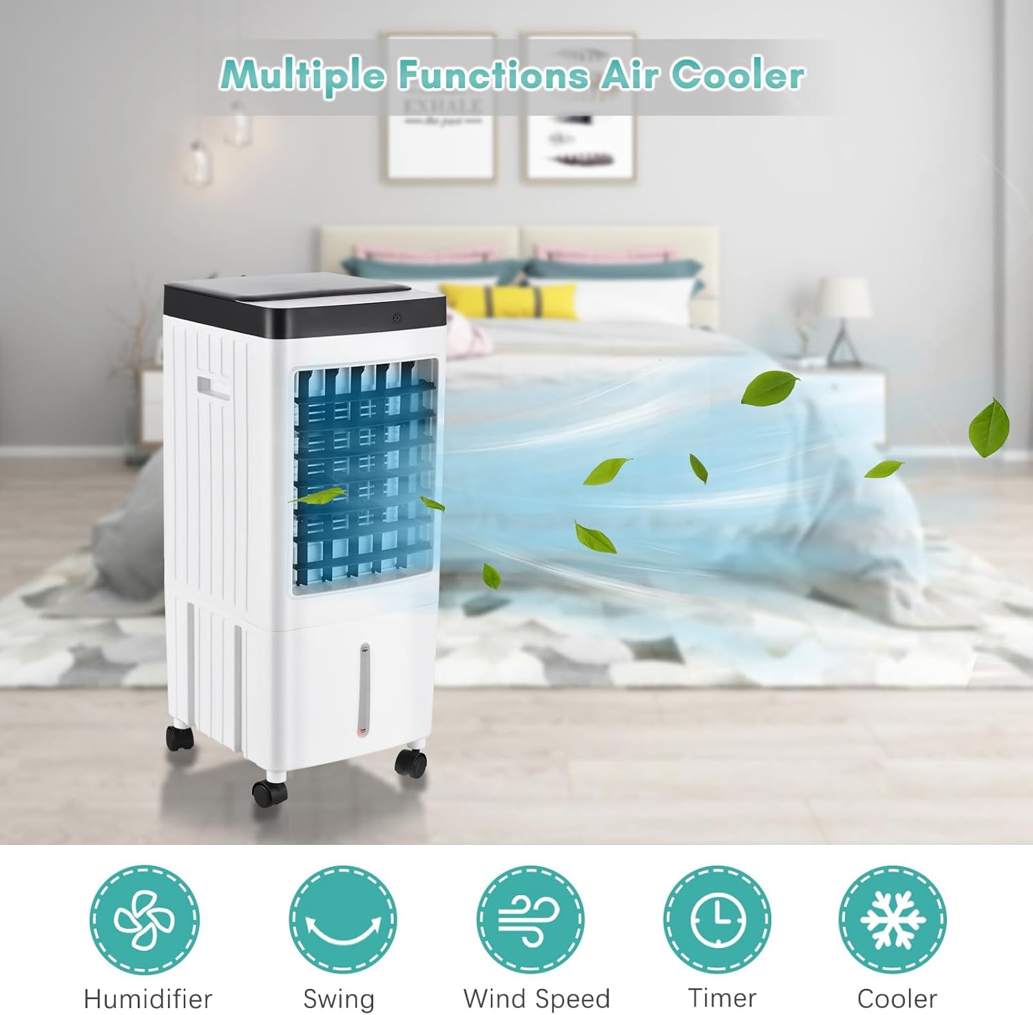 Portable Air Conditioner Fan, Evaporative Cooler Cooling Machine, 3 Speed with 7hrs Timer 10L Water Tank for Room Home Office Dorm (US Plug)