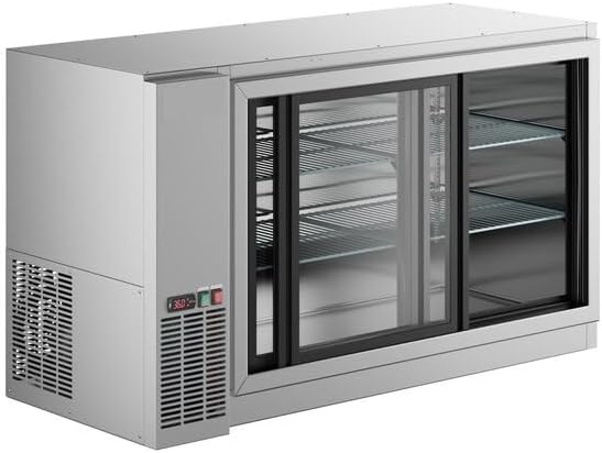 60-Inch Stainless Steel Back Bar Refrigerator, Sliding Glass Door, LED Lighting, 17.3 Cu Ft Capacity, Galvanized Top, Commercial Beverage Cooler, UBB-60S-GT-S