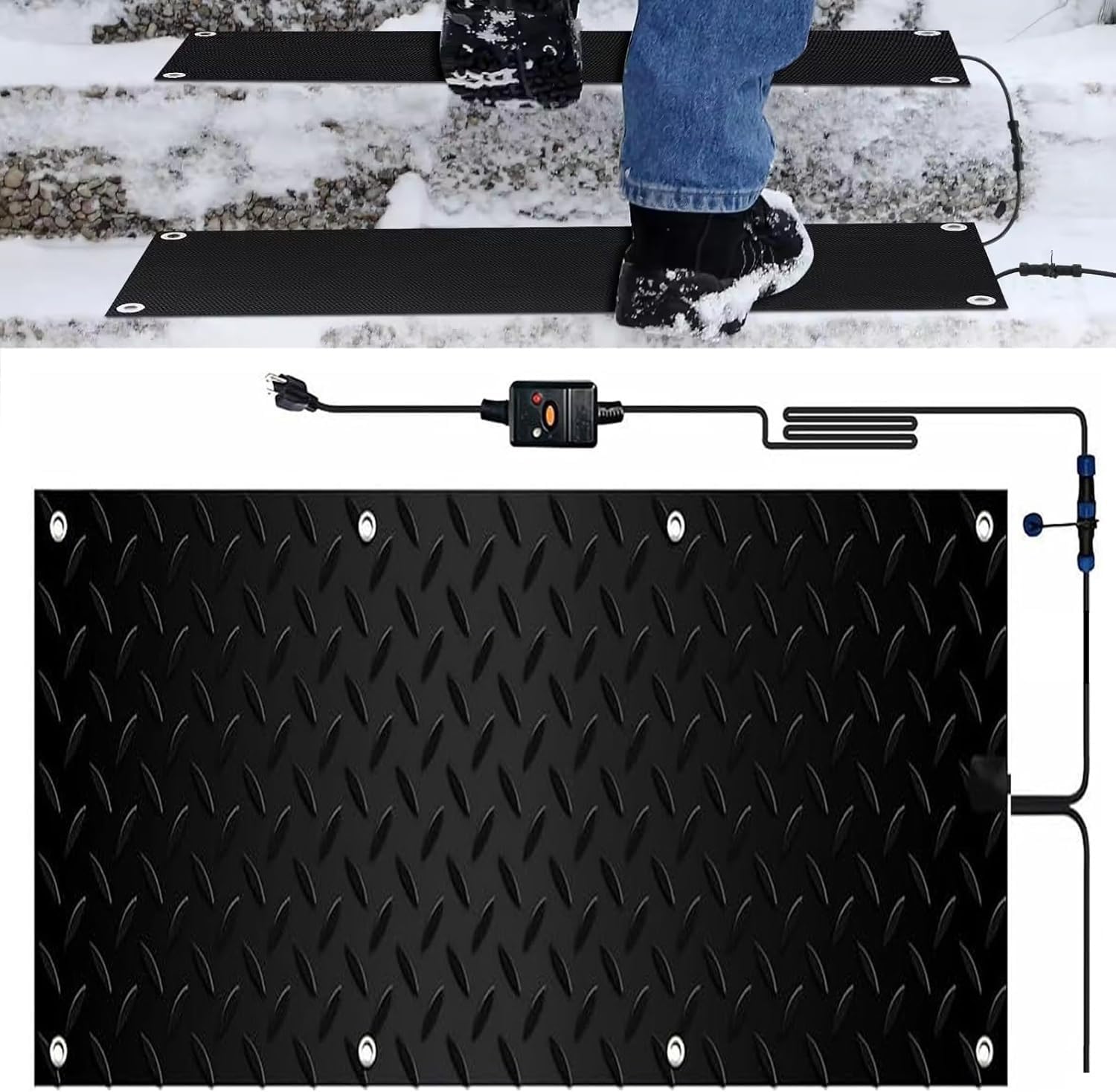 Snow Melting Mats 1/2/3/4/5 pcs Non Slip Heated Mat for Entrances Electric Heated Floor mat Snowmelt Snow Melting mats Heating Entrance kit Ice Melt Products for Outdoor Stairs Winter(1 Pcs,10