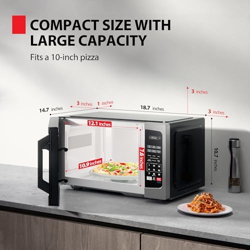 TOSHIBA ML-EM09PA(SS) Small Microwave Oven with 6 Auto Menus, Mute Function & Child Lock, LED Lighting, Perfect for Apartments & Dorms, 0.9 Cu Ft, 10.6 Inch Removable Turntable, 900W, Stainless Steel