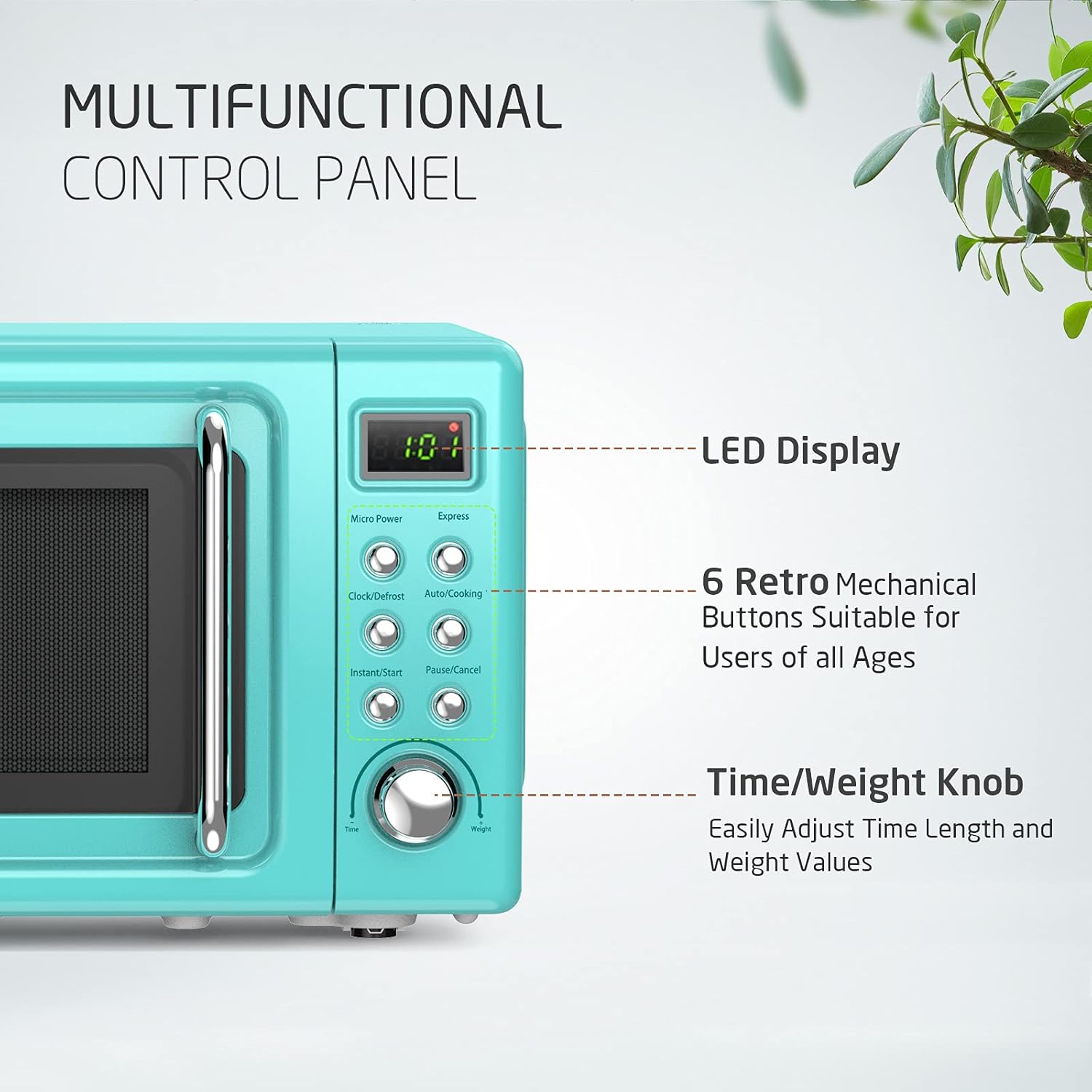 SIMOE Small Microwave Oven, 0.7 Cu Ft 700W Countertop Retro Microwave with 8 Auto-cooking Set & Defrost, Child Lock, Compact Microwave w/10 Inch Removable Turntable, Timer, 5 Micro Power, LED Lighting