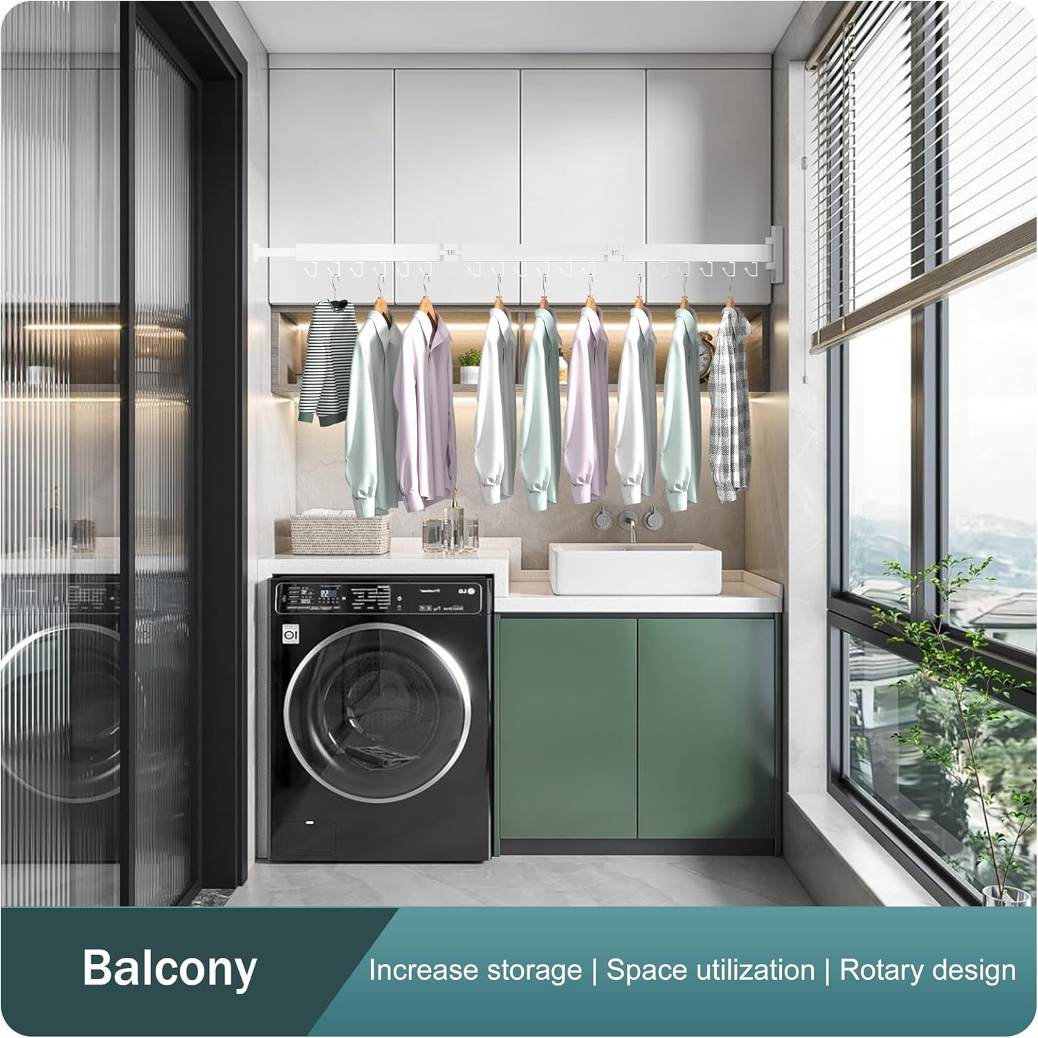 Wall Mounted Clothes Drying Rack, Collapsible, Folding, Retractable - Clothes Hanging Rack (Hooks, White)