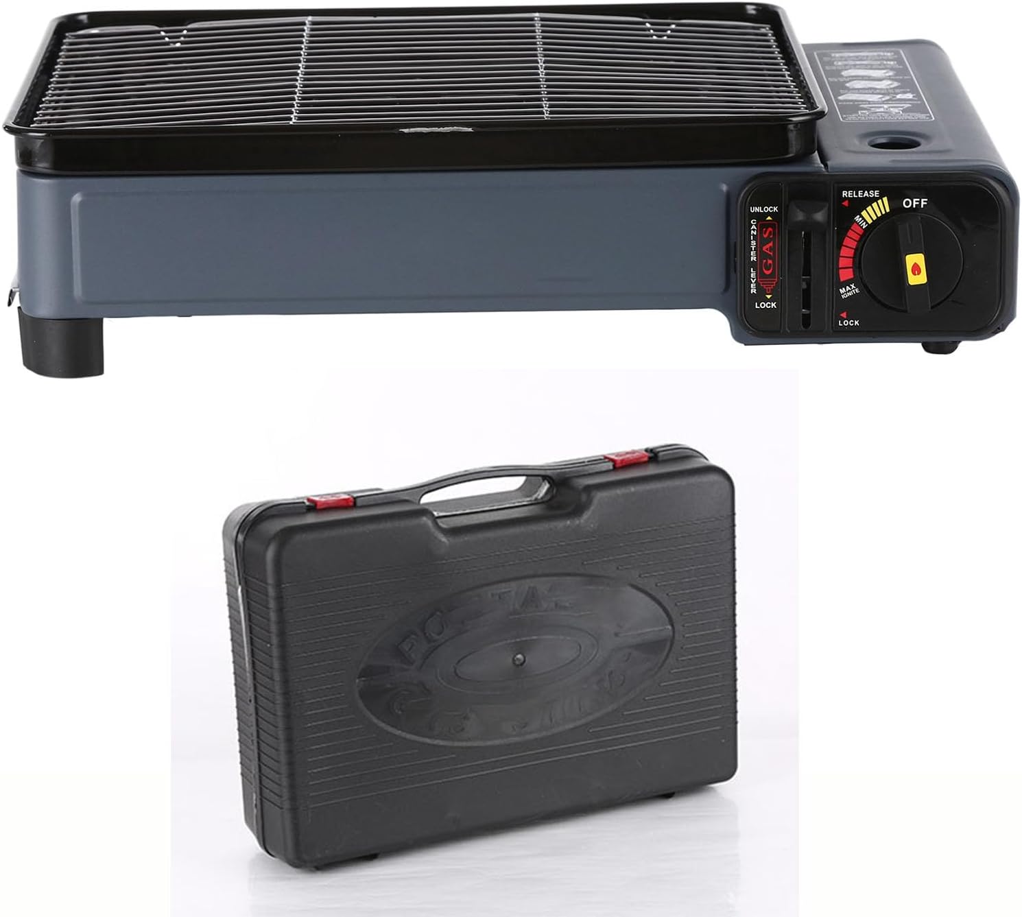 Portable Butane Gas Grill, Adjustable Flame Mini Propane Tabletop BBQ with Carry Bag, Drip Tray & Skewers for Camping, Outdoor Cooking, Patio Parties Blue