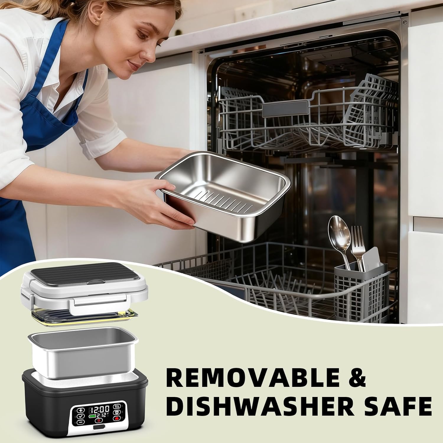 XL 6.3-Cups Cordless Electric Heated Lunch Box for Adults, 20000mAh Rechargeable Battery Powered Smart Self Heating Lunchbox for Men Women, 100W Food Warmer for Trucks Driver Travel Office Worker