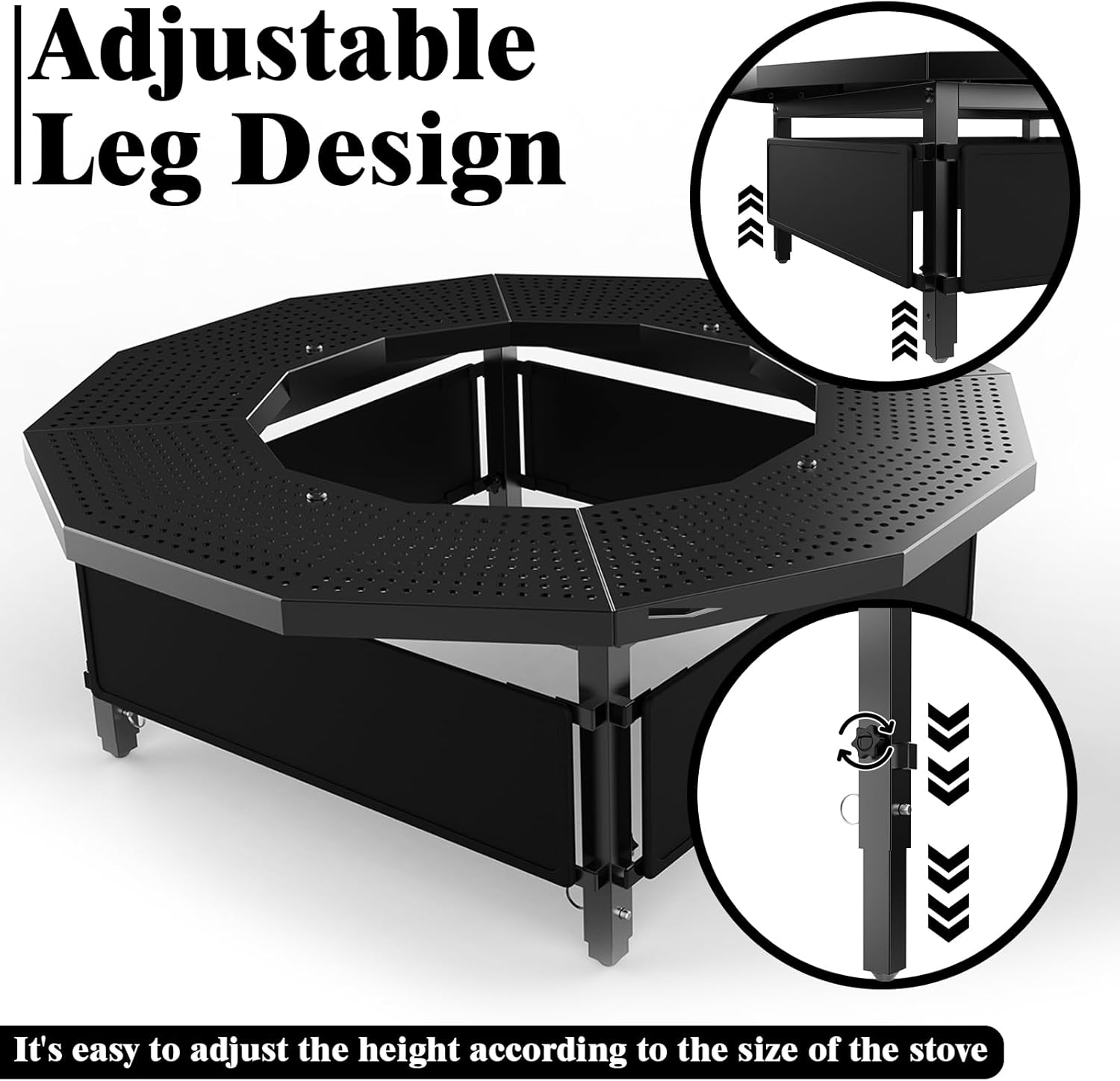 Fire Pit Surround Tabletop for Solo Stove Bonfire Ranger 2.0, with UV-Resistant Outdoor Fabric, Thick Metal Black