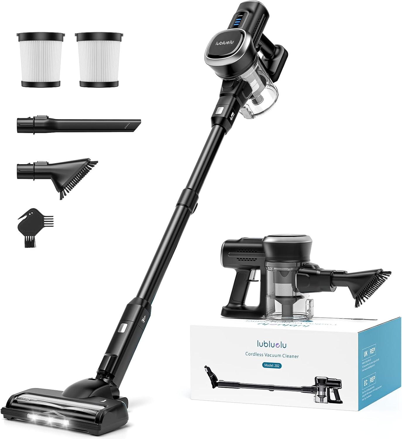 Lubluelu Upgraded 25kPa Cordless Vacuum Cleaner with Powerful Suction, Self-Standing Stick Vacuum Up to 50mins Runtime, Detachable Battery, Versatile Vacuum for Home, Carpet, Hard Floor, Pet Hair