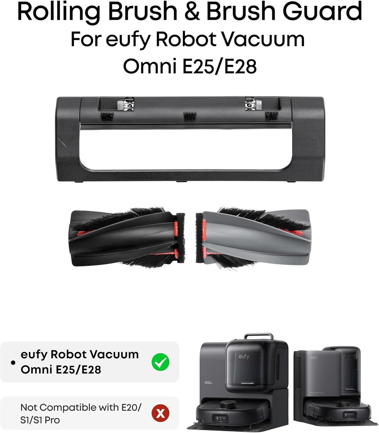 eufy Robot Vacuum E25white & Rolling Brush and Brush Guard (Bundle)