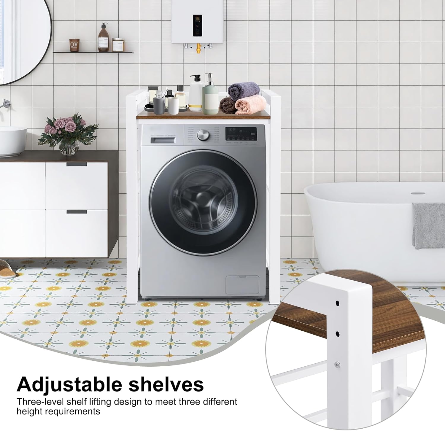 Washer Dryer Stacking Rack Stand, Portable Stacking Washer Dryer Stand, Storage Shelf Washing Machine Shelf,Over The Washer and Dryer Shelves Space Saving,Load-bearing 350kg. (White)