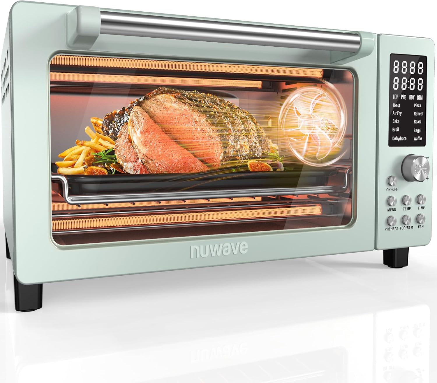Nuwave Bravo Pro Smart Air Fryer Toaster Oven Combo, Airfryer Convection Oven Countertop, 10-in-1 Functions with Quicker & Even Crisp Technology, 1800W, 50-450°F, PFAS-Free, 21QT, Mint