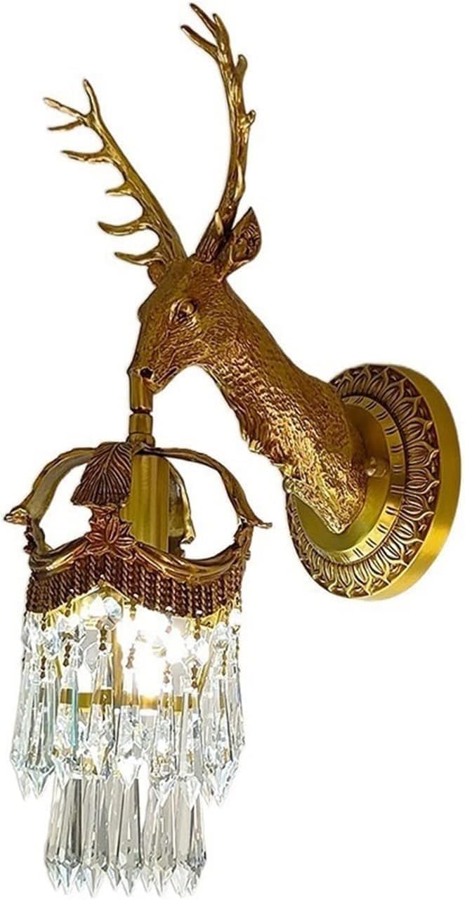 Deer Head Copper Wall Sconce Beautiful Crystal Decorative Bedroom Bedside Lights,Household