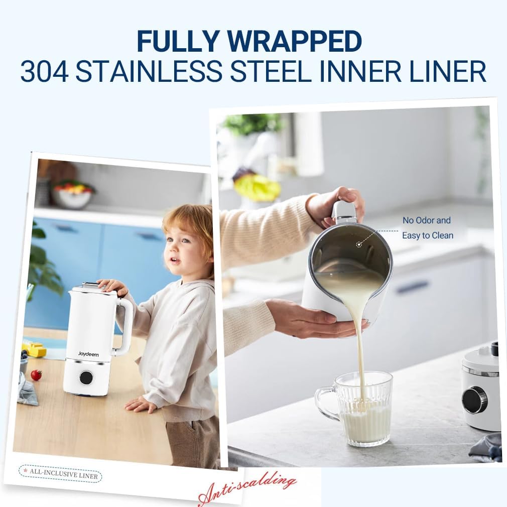 Joydeem JD-PB8200 Compact Blender with 10 Menus, Quiet Cooking Blender for Soymilk, Paste & Juice, 304 Stainless Steel, 12H Preset, 600ml